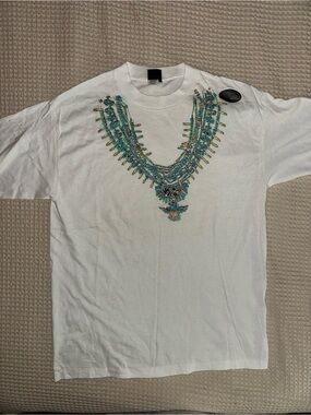 Vintage Diamond Dust Men’s White Graphic Native American Crew Neck XL Tee
